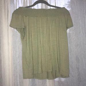 Pale olive green off the shoulder shirt